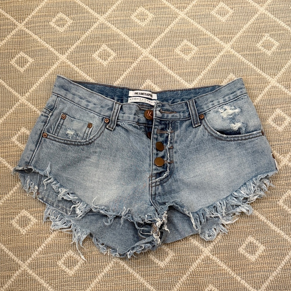 One Teaspoon Blue Distressed Jean Shorts